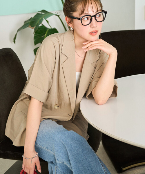 FREAK'S STORE(フリークスストア)の「限定展開 ナイロン ワッシャー 半袖 ダブルジャケット(その他アウター・レディース・ブラック/ブルーグリーン/ベージュ/ネイビー/ブラウン・フリ-)」の11枚目の写真