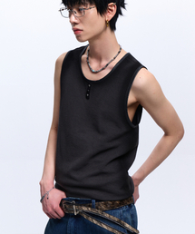 RSSC（アールエスエスシー）の「LEATHER MIXED SPRAY SLEEVELESS - CHARCOAL（Tシャツ/カットソー）」