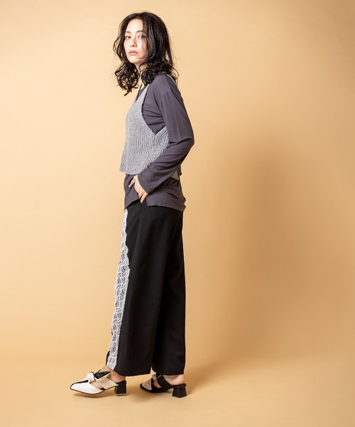 OSMOSIS（オズモーシス）の「レースラインギャザーパンツ（その他パンツ・レディース・グレー/グレイッシュベージュ/ブラック・ONE SIZE）」の6枚目の写真