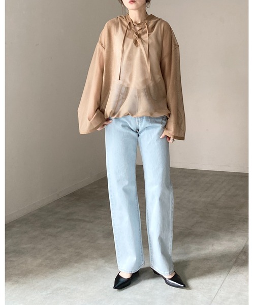 She's Closet(シーズクローゼット)の「フード付き オーバーサイズ 編み上げ シアー メッシュトップス パーカー(パーカー・レディース・ホワイト/ブラック/ベージュ・FREE)」の21枚目の写真