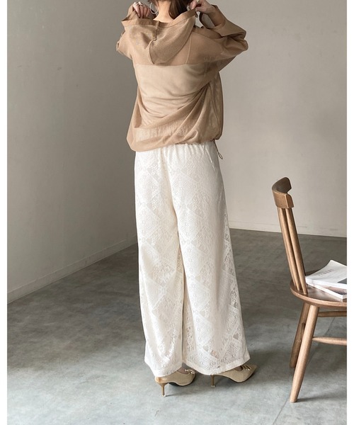 She's Closet(シーズクローゼット)の「フード付き オーバーサイズ 編み上げ シアー メッシュトップス パーカー(パーカー・レディース・ホワイト/ブラック/ベージュ・FREE)」の13枚目の写真