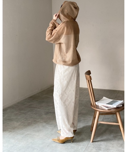 She's Closet(シーズクローゼット)の「フード付き オーバーサイズ 編み上げ シアー メッシュトップス パーカー(パーカー・レディース・ホワイト/ブラック/ベージュ・FREE)」の12枚目の写真