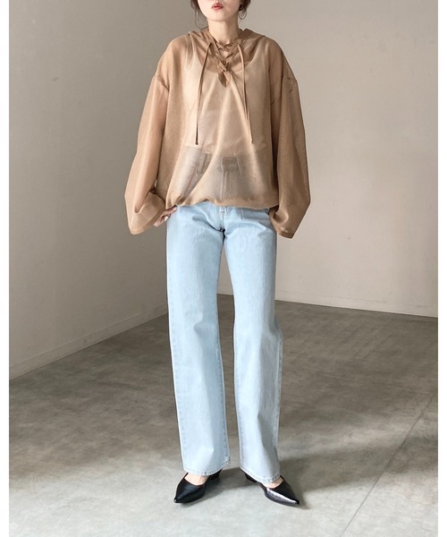 She's Closet(シーズクローゼット)の「フード付き オーバーサイズ 編み上げ シアー メッシュトップス パーカー(パーカー・レディース・ホワイト/ブラック/ベージュ・FREE)」の11枚目の写真