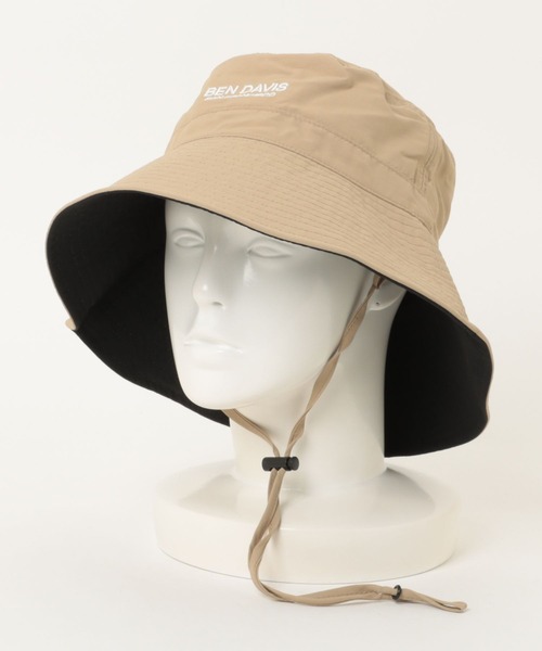 BEN DAVIS(ベンデイビス)の「【BEN DAVIS/ベンデイビス】LONG BRIM NYLON SUN HAT ロングブリムナイロンサンハット サファリハット 紫外線対策 つば広 あご紐付き アウトドア キャンプ フェス(ハット・メンズ・ライトベージュ/ブラック/ベージュ・FREE)」の2枚目の写真