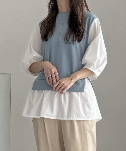 ikka(イッカ)の「異素材切り替えフェイクレイヤード(Tシャツ/カットソー・レディース・ベージュ/ブラック/ネイビー/ミント・L/M/S)」の4枚目の写真