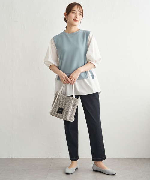 ikka(イッカ)の「異素材切り替えフェイクレイヤード(Tシャツ/カットソー・レディース・ベージュ/ブラック/ネイビー/ミント・L/M/S)」の18枚目の写真