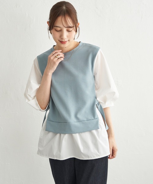 ikka(イッカ)の「異素材切り替えフェイクレイヤード(Tシャツ/カットソー・レディース・ベージュ/ブラック/ネイビー/ミント・L/M/S)」の20枚目の写真