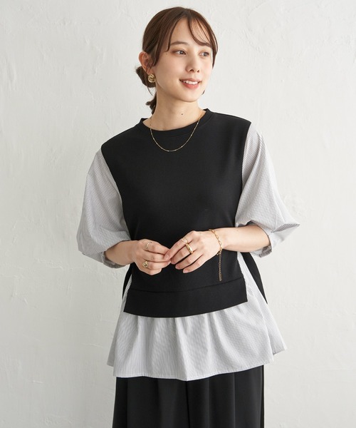 ikka(イッカ)の「異素材切り替えフェイクレイヤード(Tシャツ/カットソー・レディース・ベージュ/ブラック/ネイビー/ミント・L/M/S)」の5枚目の写真