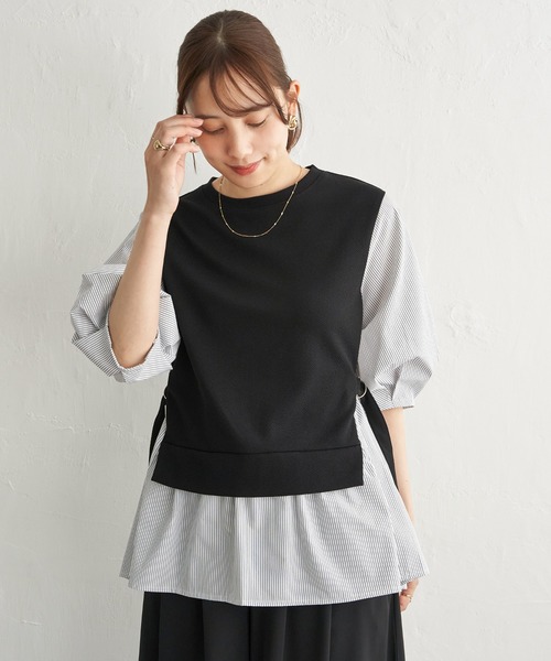 ikka(イッカ)の「異素材切り替えフェイクレイヤード(Tシャツ/カットソー・レディース・ベージュ/ブラック/ネイビー/ミント・L/M/S)」の6枚目の写真