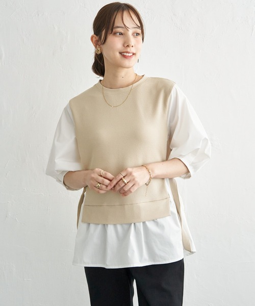 ikka(イッカ)の「異素材切り替えフェイクレイヤード(Tシャツ/カットソー・レディース・ベージュ/ブラック/ネイビー/ミント・L/M/S)」の10枚目の写真