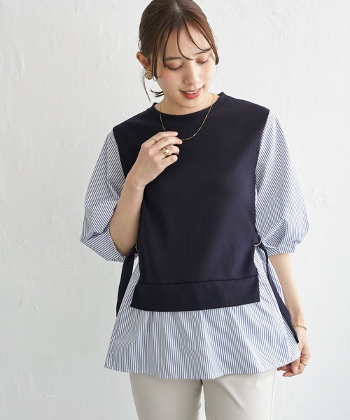 ikka(イッカ)の「異素材切り替えフェイクレイヤード(Tシャツ/カットソー・レディース・ベージュ/ブラック/ネイビー/ミント・L/M/S)」の14枚目の写真