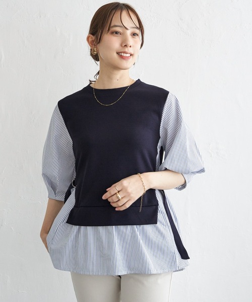 ikka(イッカ)の「異素材切り替えフェイクレイヤード(Tシャツ/カットソー・レディース・ベージュ/ブラック/ネイビー/ミント・L/M/S)」の15枚目の写真