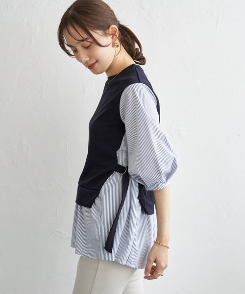 ikka(イッカ)の「異素材切り替えフェイクレイヤード(Tシャツ/カットソー・レディース・ベージュ/ブラック/ネイビー/ミント・L/M/S)」の16枚目の写真