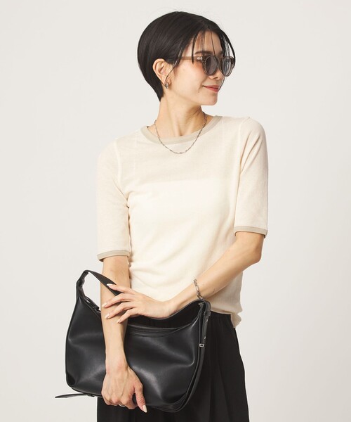 green label relaxing(グリーンレーベルリラクシング)の「シアー リンガー Tシャツ(Tシャツ/カットソー・レディース・ダークグレー/ピンク/オフホワイト・FREE)」の2枚目の写真