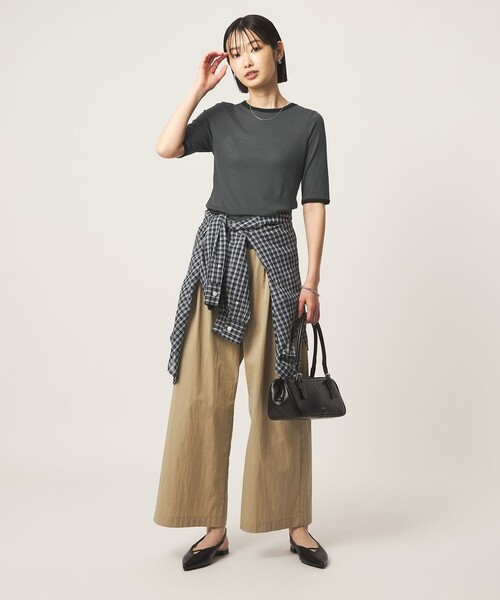 green label relaxing(グリーンレーベルリラクシング)の「シアー リンガー Tシャツ(Tシャツ/カットソー・レディース・ダークグレー/ピンク/オフホワイト・FREE)」の6枚目の写真
