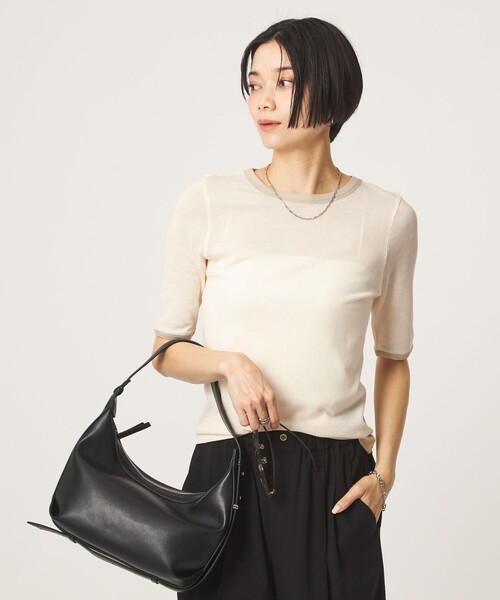 green label relaxing(グリーンレーベルリラクシング)の「シアー リンガー Tシャツ(Tシャツ/カットソー・レディース・ダークグレー/ピンク/オフホワイト・FREE)」の9枚目の写真
