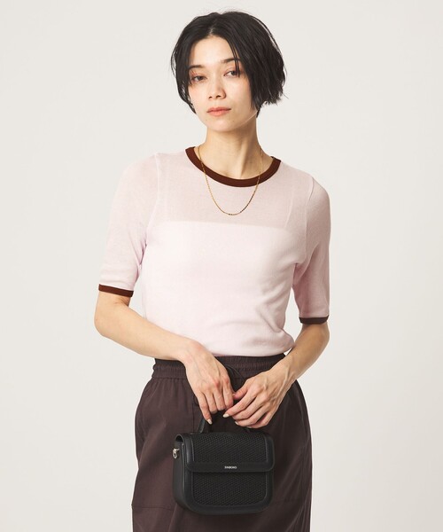 green label relaxing(グリーンレーベルリラクシング)の「シアー リンガー Tシャツ(Tシャツ/カットソー・レディース・ダークグレー/ピンク/オフホワイト・FREE)」の10枚目の写真