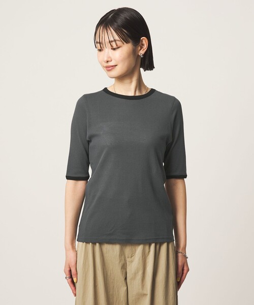 green label relaxing(グリーンレーベルリラクシング)の「シアー リンガー Tシャツ(Tシャツ/カットソー・レディース・ダークグレー/ピンク/オフホワイト・FREE)」の13枚目の写真