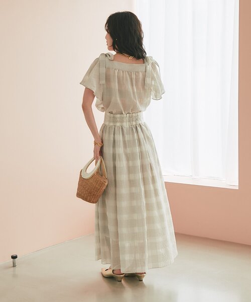 La boutique BonBon(ラブティックボンボン)の「【セットアップ可・清涼感・お上品】シアーチェックギャザーロングスカート(スカート・レディース・サックスブルー/オフホワイト・PS/FREE)」の9枚目の写真