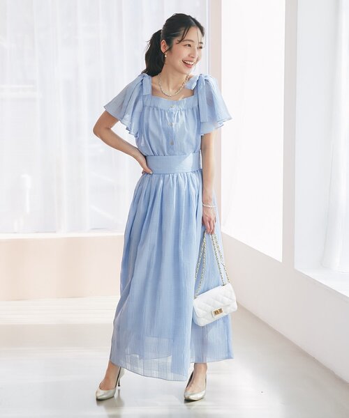 La boutique BonBon(ラブティックボンボン)の「【セットアップ可・清涼感・お上品】シアーチェックギャザーロングスカート(スカート・レディース・サックスブルー/オフホワイト・PS/FREE)」の16枚目の写真