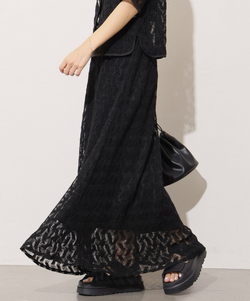 Torrazzo Donna(トラッゾドンナ)の「《WEB限定追加》【TORRAZZO DONNA/トラッゾドンナ】ジオメトリックレーススカート(スカート・レディース・ブラック/ベージュ・FREE)」の2枚目の写真