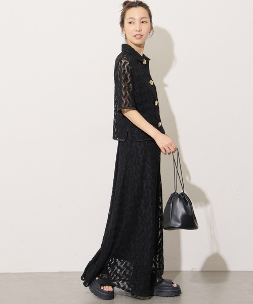 Torrazzo Donna(トラッゾドンナ)の「《WEB限定追加》【TORRAZZO DONNA/トラッゾドンナ】ジオメトリックレーススカート(スカート・レディース・ブラック/ベージュ・FREE)」の5枚目の写真