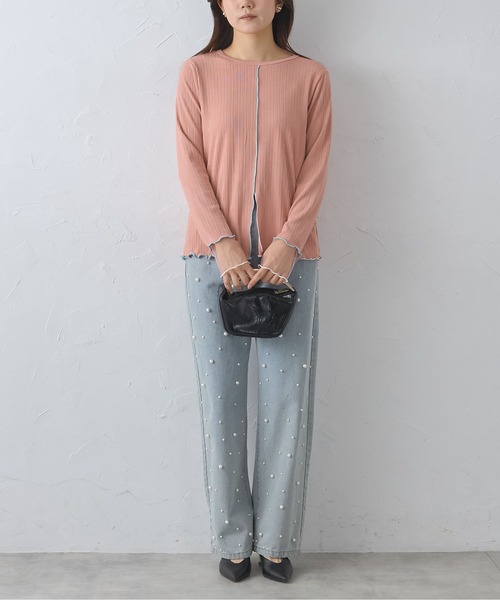 each(イーチ)の「袖口シアー配色メロートップス(Tシャツ/カットソー・レディース・オフホワイト/ミント/ピンク/ブラック・FREE)」の9枚目の写真