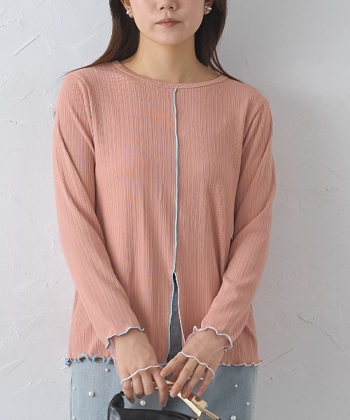 each(イーチ)の「袖口シアー配色メロートップス(Tシャツ/カットソー・レディース・オフホワイト/ミント/ピンク/ブラック・FREE)」の5枚目の写真