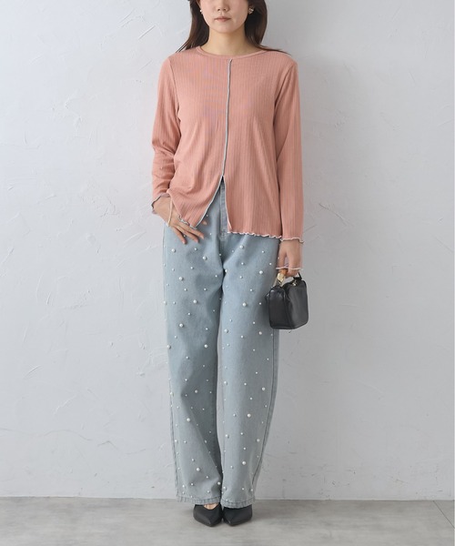 each(イーチ)の「袖口シアー配色メロートップス(Tシャツ/カットソー・レディース・オフホワイト/ミント/ピンク/ブラック・FREE)」の10枚目の写真