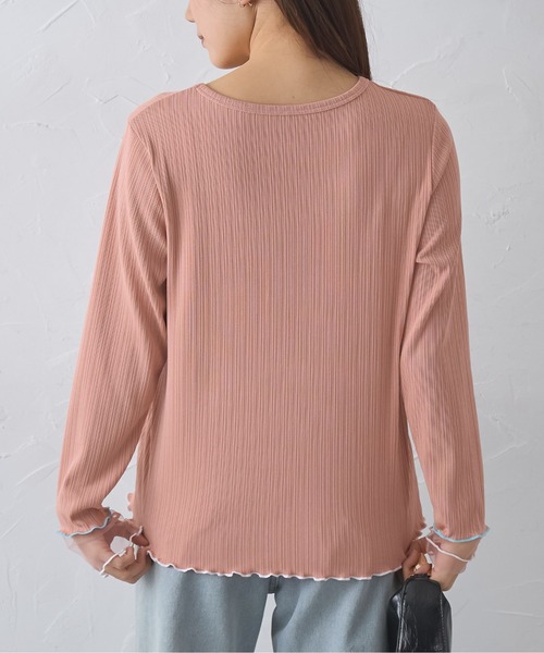 each(イーチ)の「袖口シアー配色メロートップス(Tシャツ/カットソー・レディース・オフホワイト/ミント/ピンク/ブラック・FREE)」の8枚目の写真