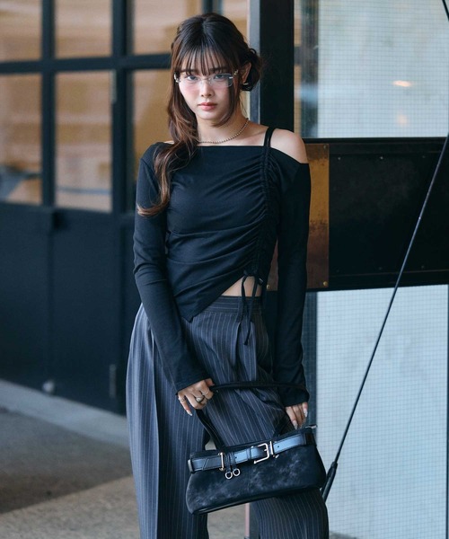 muet.（ミュエ）の「オフショルドロストトップス（Tシャツ/カットソー・レディース・杢グレー/ブラック・MEDIUM/LARGE）」の7枚目の写真
