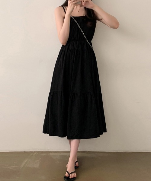 ReRe(リリ)の「ギャザーティアードキャミワンピース(ワンピース・レディース・ホワイト/ブラック・FREE)」の9枚目の写真