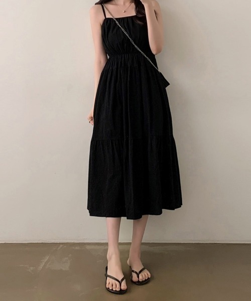 ReRe(リリ)の「ギャザーティアードキャミワンピース(ワンピース・レディース・ホワイト/ブラック・FREE)」の8枚目の写真
