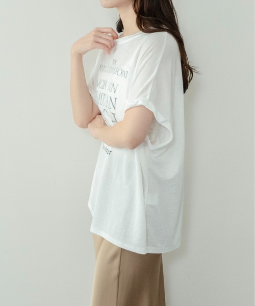 on:nue（オンニュ）の「【on:nue】[接触冷感 / 着用動画あり！] オーバーサイズロゴレースTシャツ（Tシャツ/カットソー・レディース・ホワイト/ブラック/グレー・FREE）」の6枚目の写真