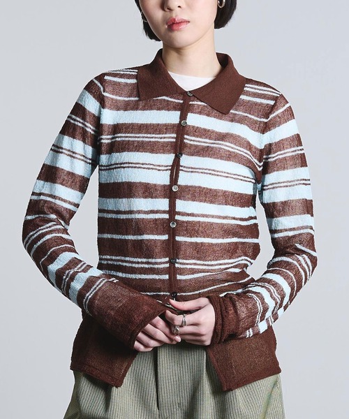ROSE BUD(ローズバッド)の「COLLARED SHEER CARDIGAN(カーディガン/ボレロ・レディース・ライトブルー/オフホワイト・ONE SIZE)」の1枚目の写真