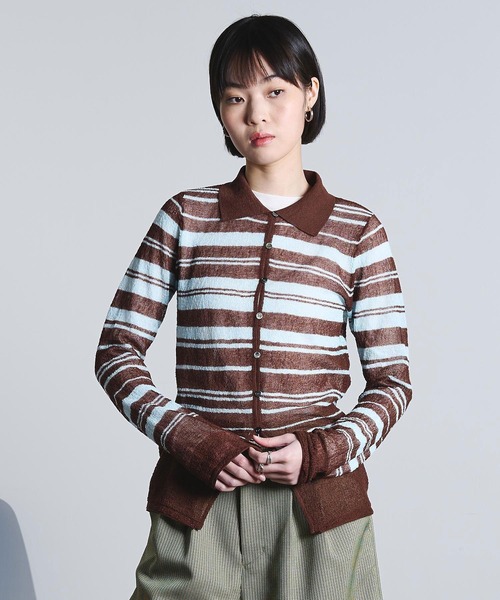 ROSE BUD(ローズバッド)の「COLLARED SHEER CARDIGAN(カーディガン/ボレロ・レディース・ライトブルー/オフホワイト・ONE SIZE)」の10枚目の写真