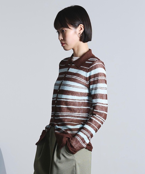 ROSE BUD(ローズバッド)の「COLLARED SHEER CARDIGAN(カーディガン/ボレロ・レディース・ライトブルー/オフホワイト・ONE SIZE)」の9枚目の写真