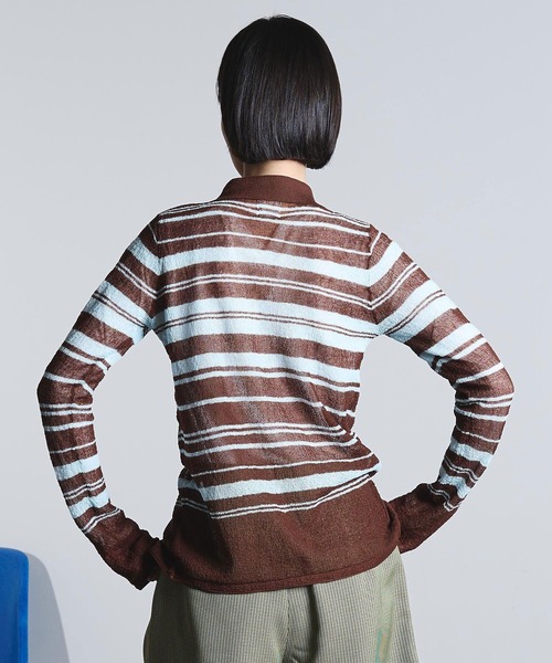 ROSE BUD(ローズバッド)の「COLLARED SHEER CARDIGAN(カーディガン/ボレロ・レディース・ライトブルー/オフホワイト・ONE SIZE)」の8枚目の写真