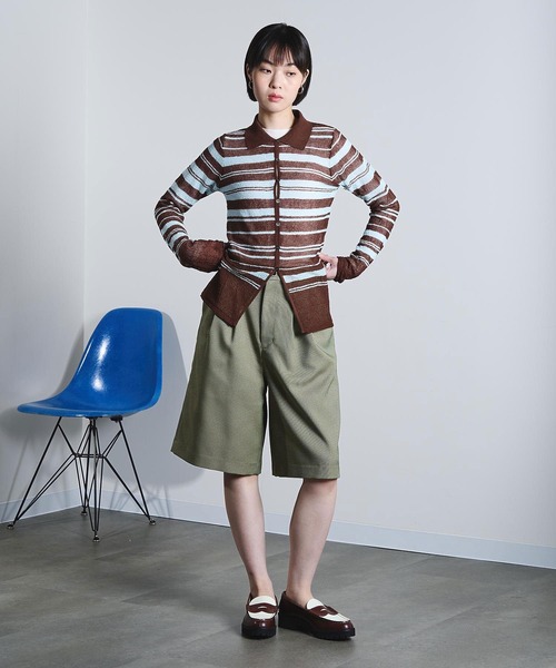 ROSE BUD(ローズバッド)の「COLLARED SHEER CARDIGAN(カーディガン/ボレロ・レディース・ライトブルー/オフホワイト・ONE SIZE)」の7枚目の写真