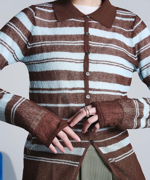 ROSE BUD(ローズバッド)の「COLLARED SHEER CARDIGAN(カーディガン/ボレロ・レディース・ライトブルー/オフホワイト・ONE SIZE)」の4枚目の写真