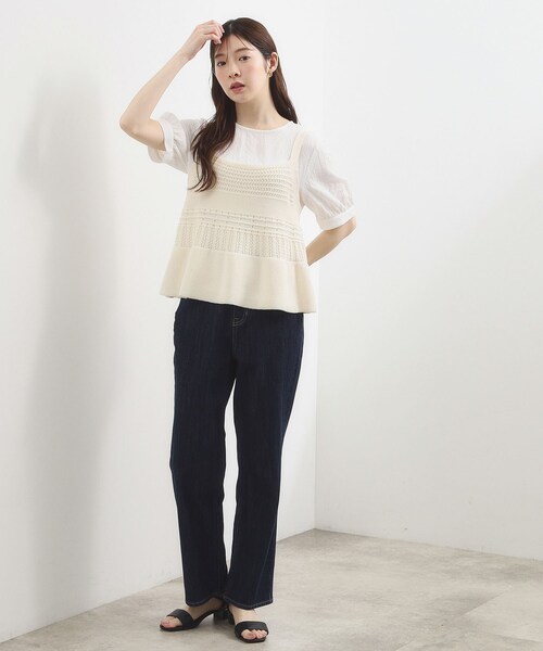 grove(グローブ)の「【2点SET】着るだけで完成、透かし編みニットビスチェ×ブラウス(その他トップス・レディース・オフホワイト/ブラック/スモーキーグリーン系・02/03/01/04/05)」の6枚目の写真