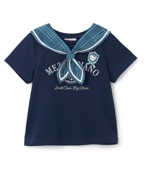 チェックセーラー衿つき 半袖Tシャツ（Tシャツ/カットソー）｜mezzo