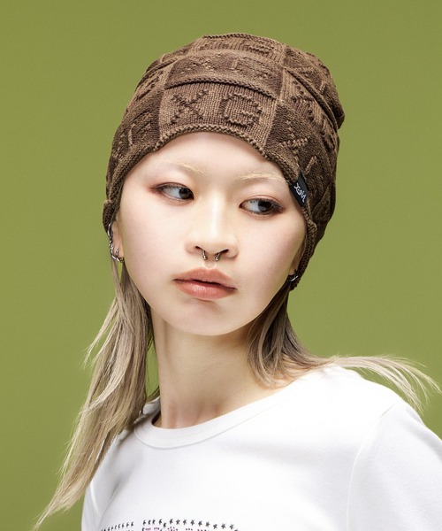 X-girl(エックスガール)の「XG OPENWORK BEANIE(ニットキャップ/ビーニー・レディース・ブラウン/オリーブ/ブラック・ONE SIZE)」の1枚目の写真