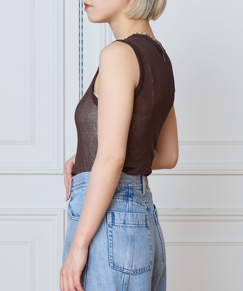 IENA LA BOUCLE(イエナラブークル)の「IENA LA BOUCLE 水撚りガスフライスノースリーブ(タンクトップ・レディース・ブラウン/ホワイト/ブラック/グリーン・FREE)」の10枚目の写真