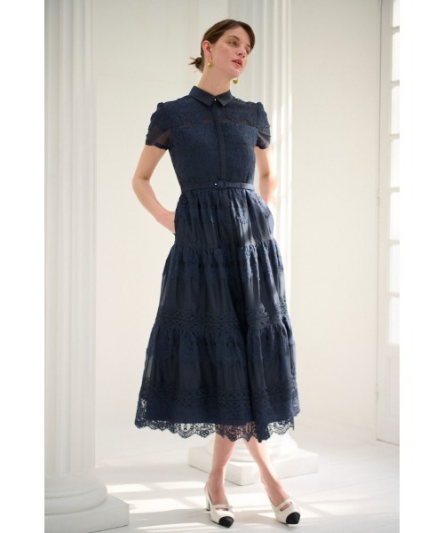 Estella.K(エステラケー)の「Rebecca Border Lace Dress ボーダーレースシアーシャツドレス(ワンピース・レディース・ブルー/ネイビー/ホワイト・FREE)」の3枚目の写真