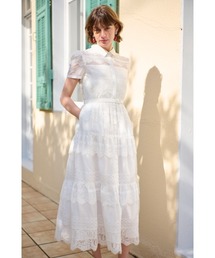 Positano Belted long Dress プリントホルターネックティアードドレス