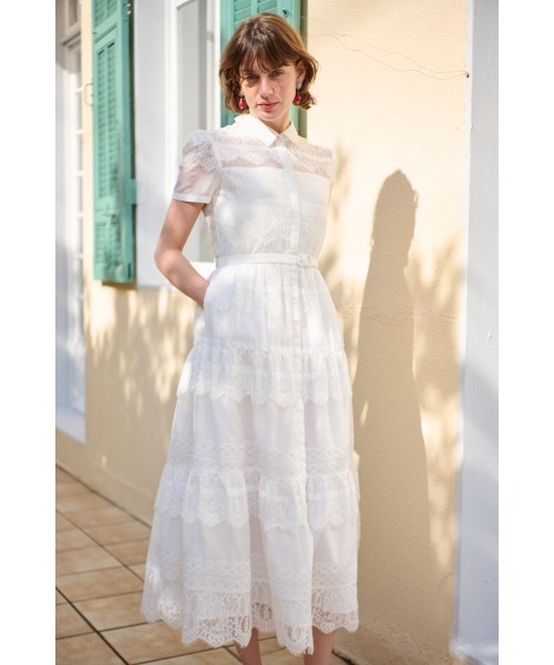 Estella.K(エステラケー)の「Rebecca Border Lace Dress ボーダーレースシアーシャツドレス(ワンピース・レディース・ブルー/ネイビー/ホワイト・FREE)」の2枚目の写真
