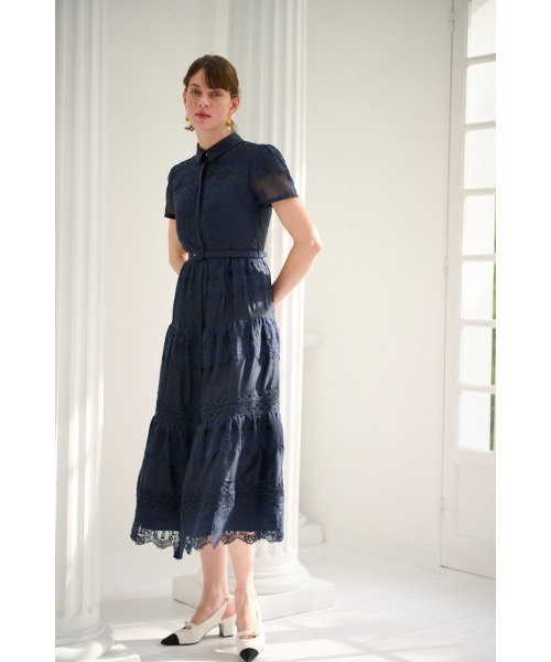 Estella.K(エステラケー)の「Rebecca Border Lace Dress ボーダーレースシアーシャツドレス(ワンピース・レディース・ブルー/ネイビー/ホワイト・FREE)」の22枚目の写真