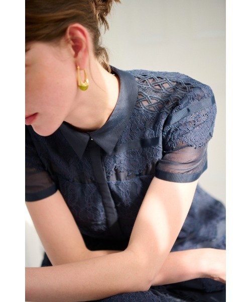 Estella.K(エステラケー)の「Rebecca Border Lace Dress ボーダーレースシアーシャツドレス(ワンピース・レディース・ブルー/ネイビー/ホワイト・FREE)」の15枚目の写真