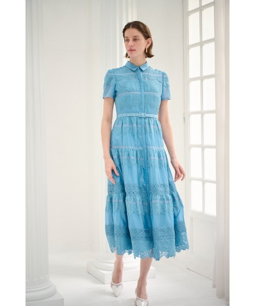 Estella.K(エステラケー)の「Rebecca Border Lace Dress ボーダーレースシアーシャツドレス(ワンピース・レディース・ブルー/ネイビー/ホワイト・FREE)」の17枚目の写真